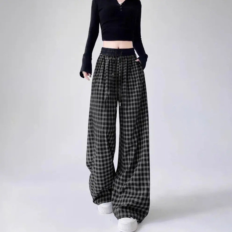復古格紋高腰褲